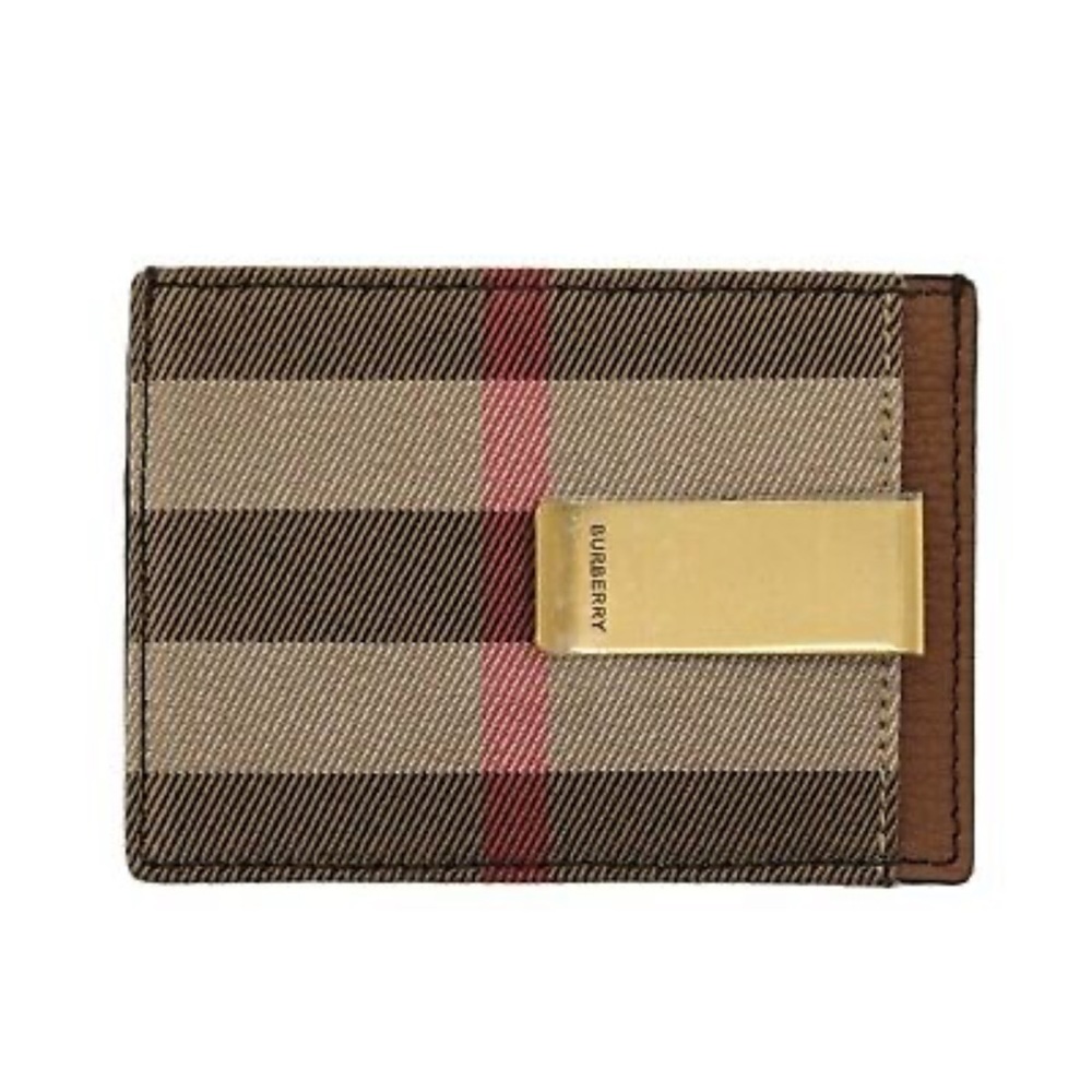 BURBERRY chase wallet house check card case with money clip in beige